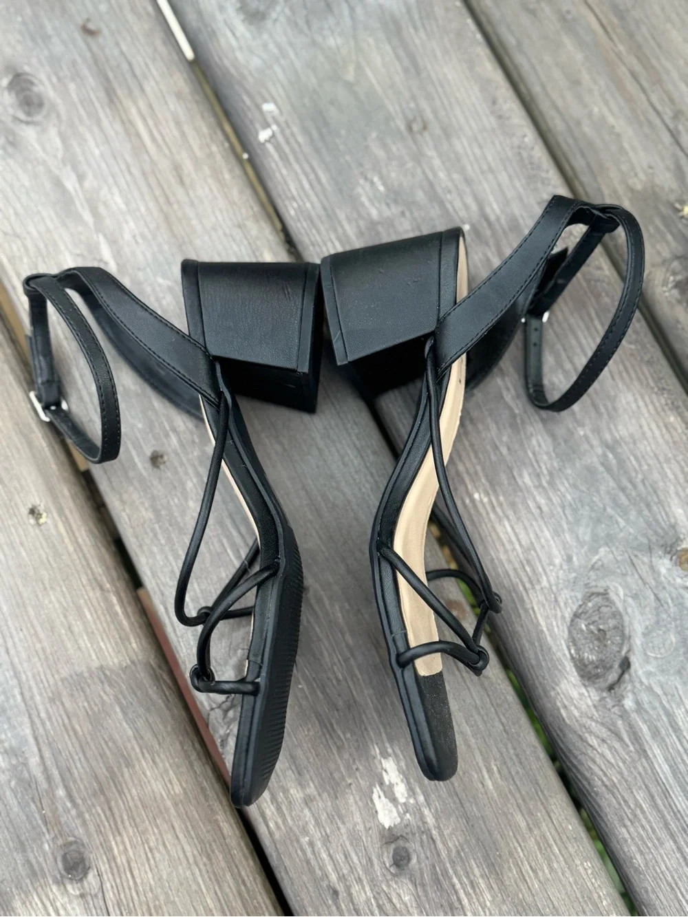 Soda Black Knotted Strappy Block Heel Sandals